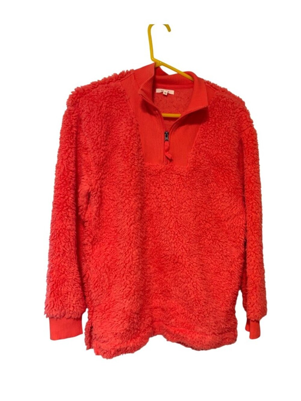 Maurices womens Medium Orange Sherpa Fur Pullover 1/4 Zip Coat Salmon Sweater Ja